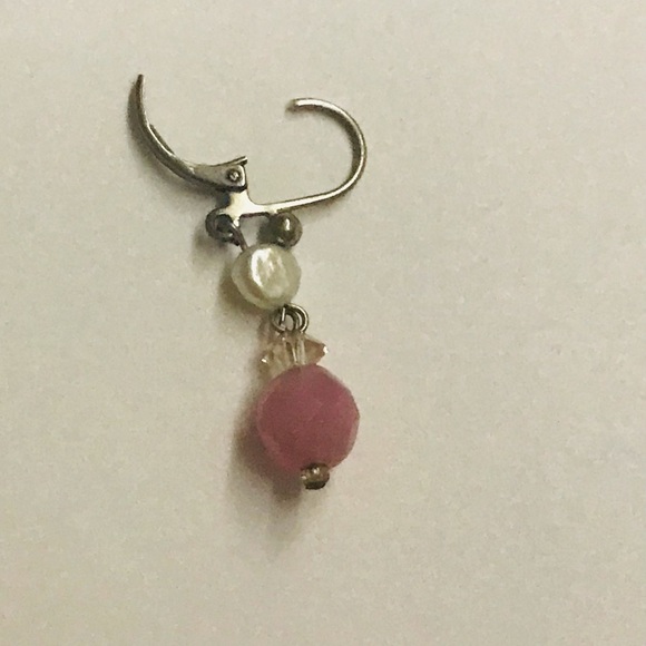 New Silver Color Dangle Earrings Pink Bead Faux Pearl Lever-back Closure - Picture 4 of 10